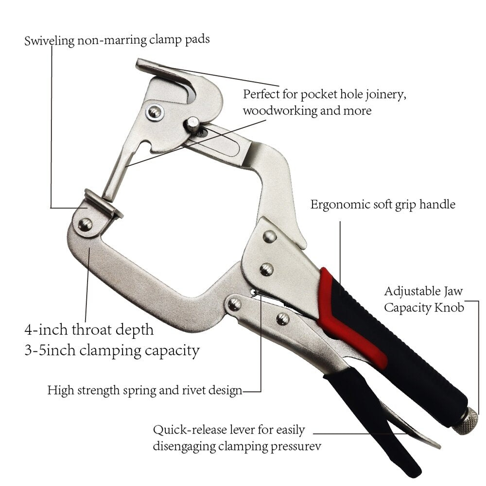 12" Dual-Purpose C-Clamp & Oblique Hole Clamp - Chrome Vanadium Steel for Woodworking & Metalworking