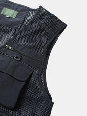 Herrenweste aus gespleißtem Mesh mit mehreren Taschen und Reifrock