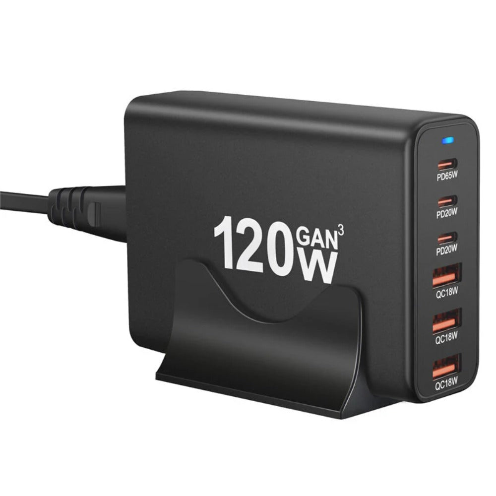 120W GaN 6-Port USB PD Ladegerät, Schnellladestation für iPhone, Huawei, Samsung