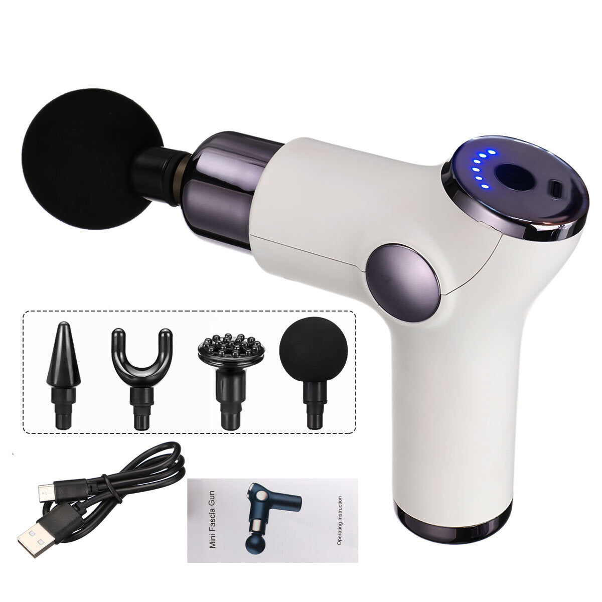 USB Electric Percussion Massage Gun - Handheld Deep Muscle Relaxation Therapy Device with 4 Heads