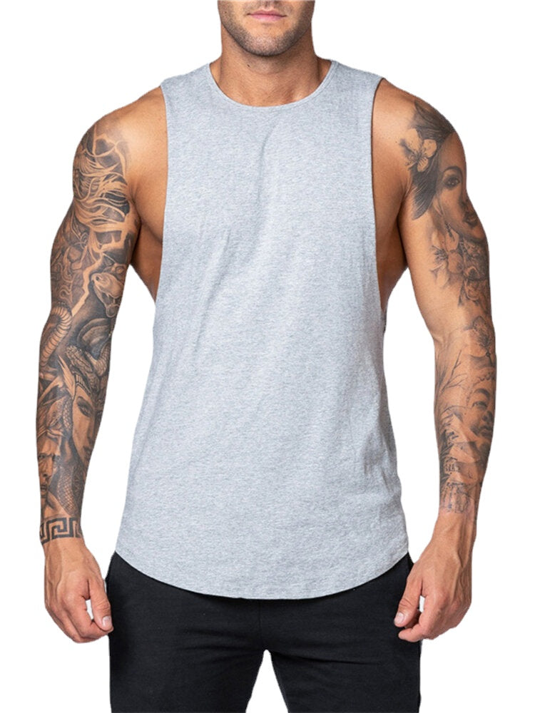 Atmungsaktive ärmellose Fitness-Tanktops aus Baumwolle für Herren – 5 Unifarben