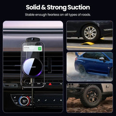 Magnetic Car Phone Holder & 15W Wireless Charger for iPhone 15-12, Samsung S23