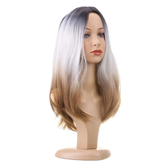 26" 270g Long Ombre Grey Synthetic Hair Wig - Adjustable, Body Wavy, Heat Resistant, for Women Cosplay, 1PC