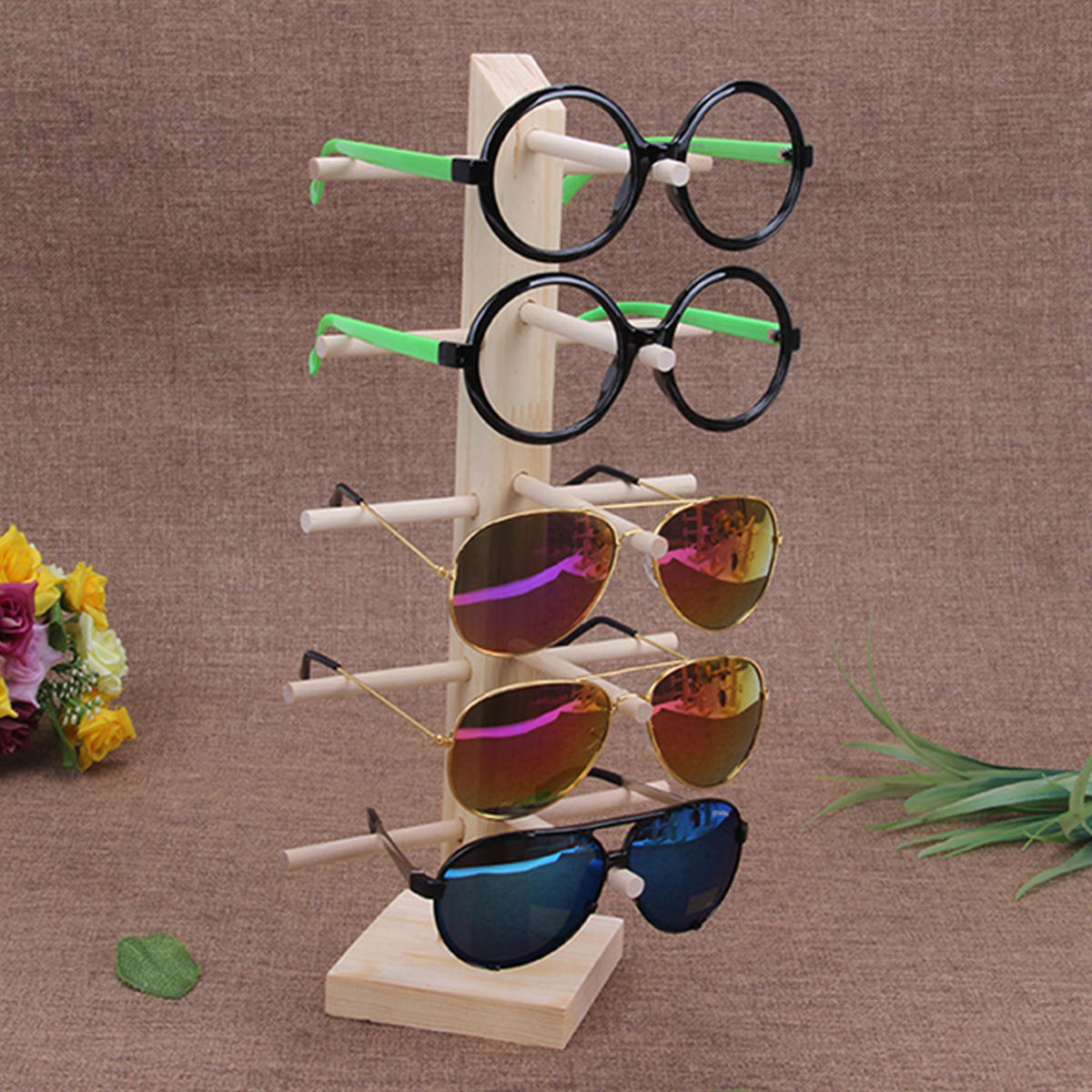 Natural Wood Sunglasses & Eyeglasses Display Rack Stand Holder Organizer - 3/4/5/6 Layers