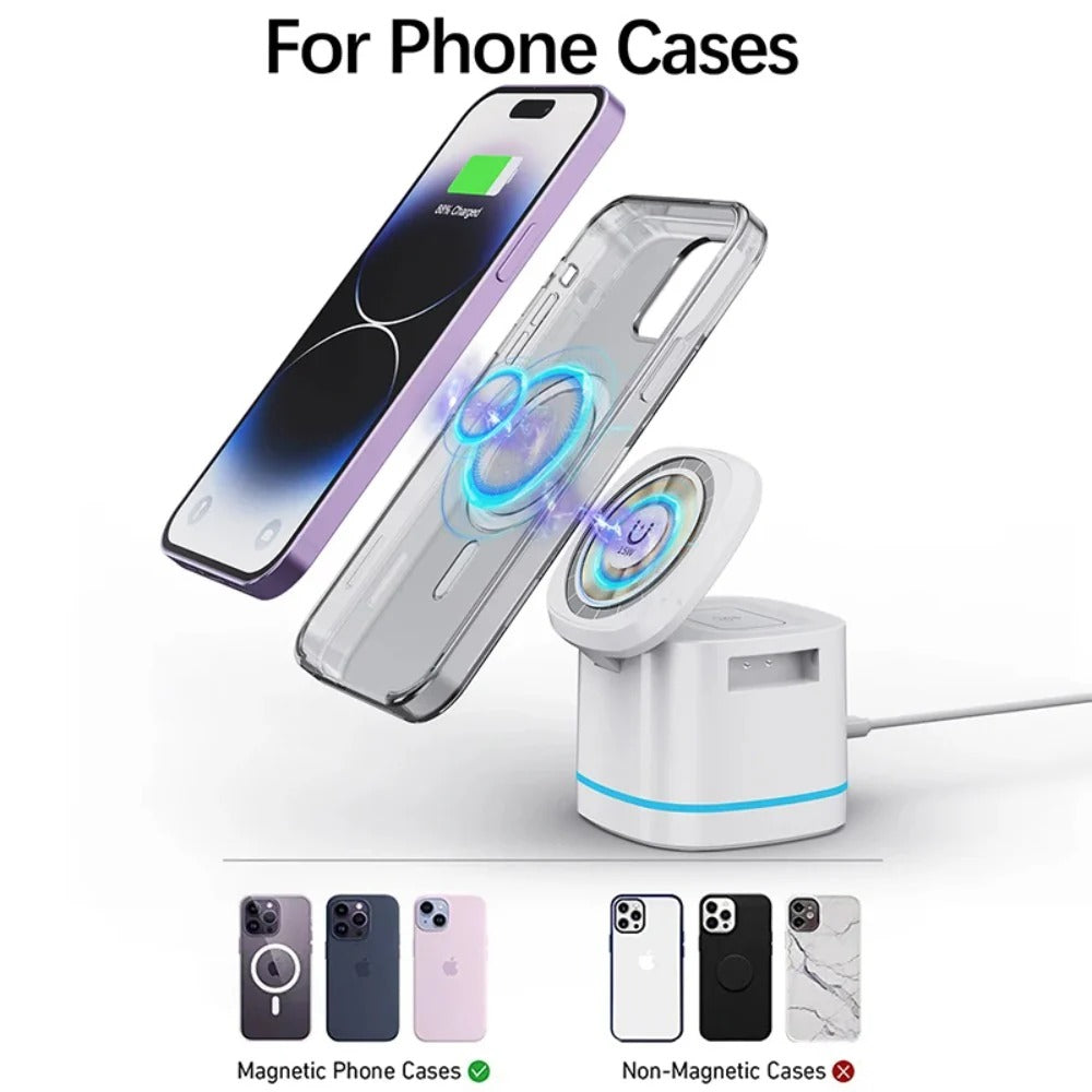 3-in-1 Magnetic 15W Wireless Charger Stand for iPhone 14/13/12, AirPods, Watch Series 8/SE