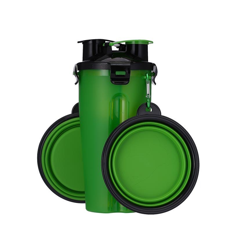 Portable 2-in-1 Pet Food & Water Container with Folding Silicone Bowls - Travel Dog Feeder Cup