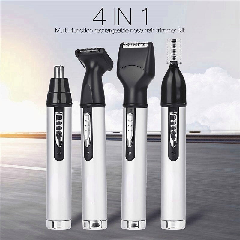 4-in-1 Rechargeable Electric Nose Hair Trimmer for Men - Mini Hair Shaver and Grooming Kit