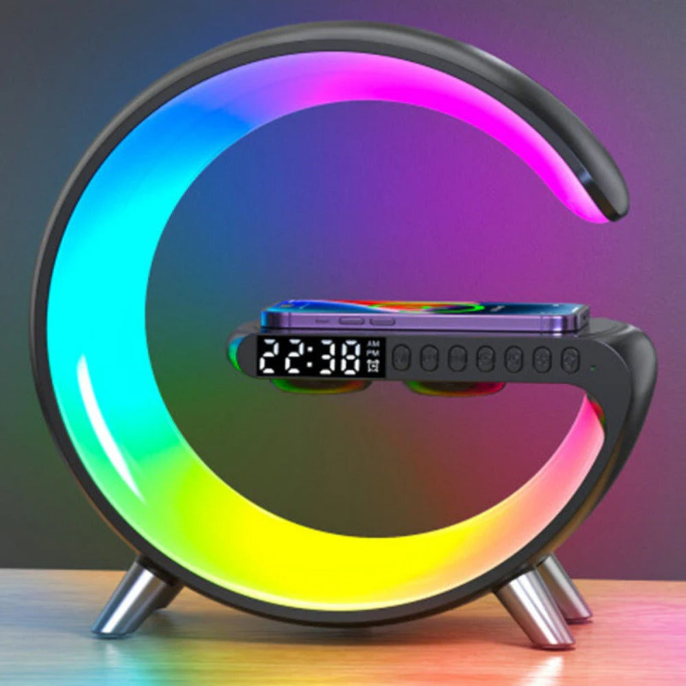 Multifunktionaler kabelloser Ladewecker-Lautsprecher mit RGB-Licht und Schnellladung für iPhone, Huawei, Samsung, Xiaomi