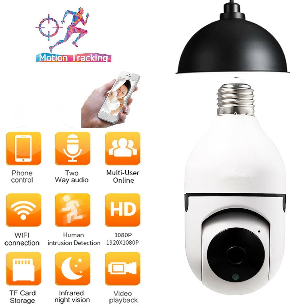 2MP Mini PTZ Full HD WiFi IP Camera with E27 Bulb Socket, Night Vision, Cloud Storage, Speed Dome for Smart Home Security