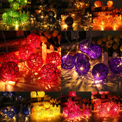 20 LED Rattan Ball String Lights - Colorful Fairy Lamps for Home, Garden, Wedding, Party, Xmas Decor