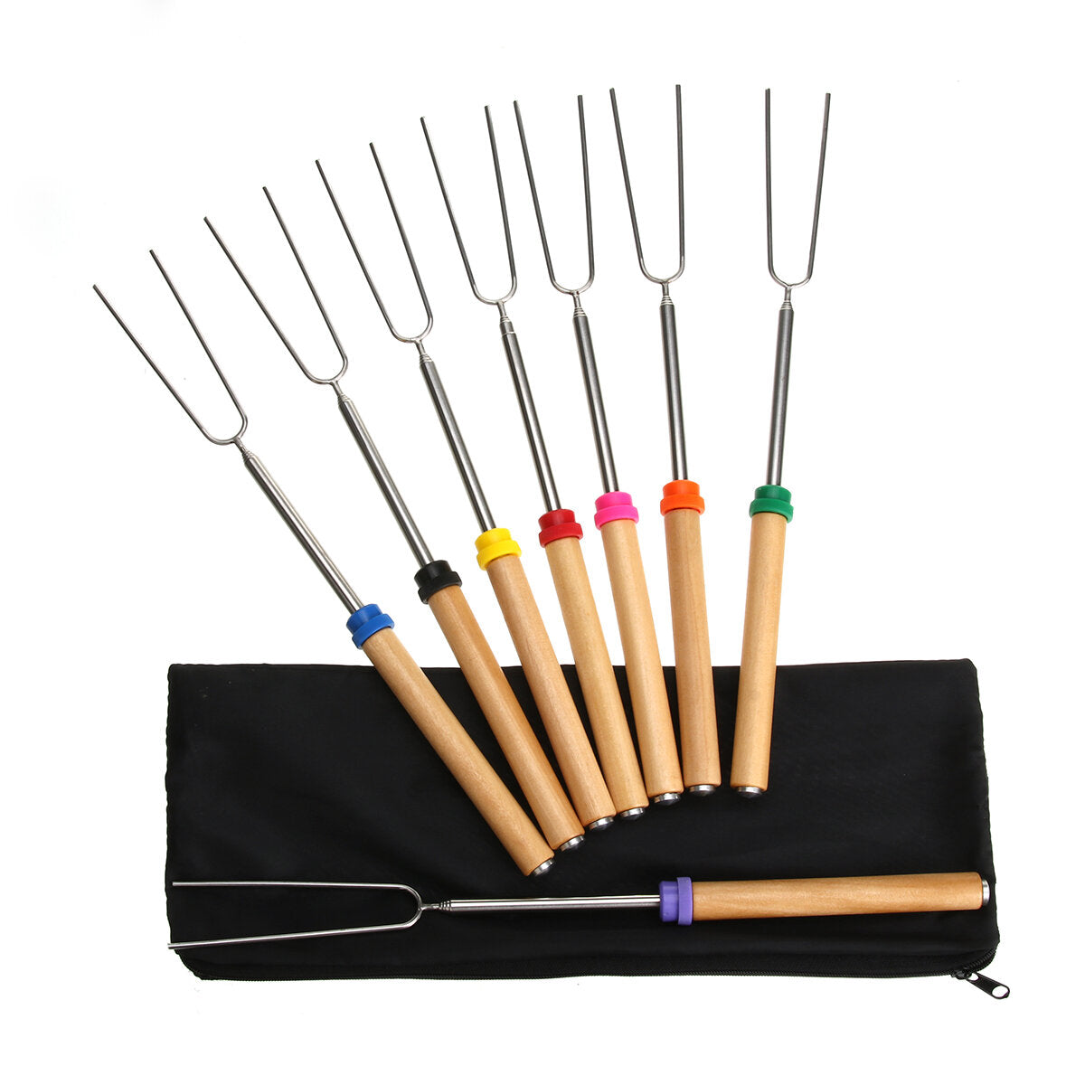 Extendable BBQ Roasting Sticks with Wooden Handle - Smores Kit for Fire Pit