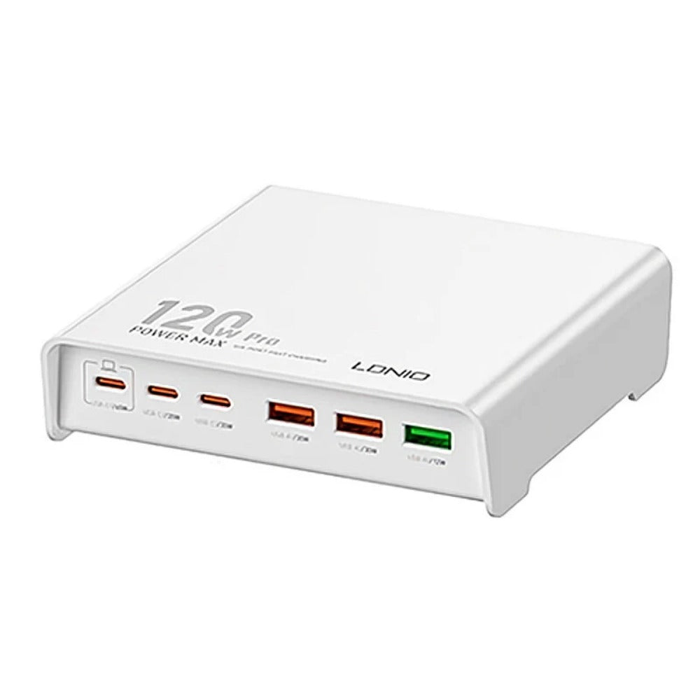 120W 6-Port USB-Ladegerät: 3 USB-A &amp; 3 USB-C Schnellladestation für iPhone, Huawei, Samsung, Xiaomi