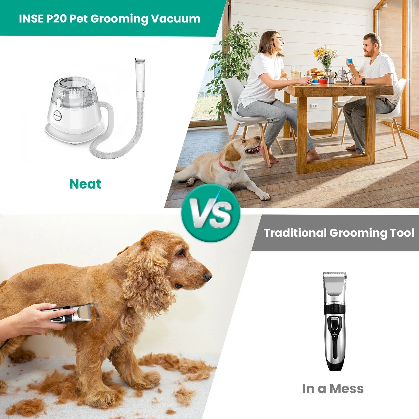 Pet Hair Trimmer & Vacuum for Dogs/Cats, 10KPa Suction, 1.2L Dust Box, Low Noise Clippers