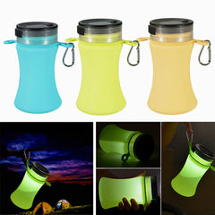 550ml Collapsible Silicone Waterproof Sport Water Bottle with Solar LED Camping Lantern and Solar Charger