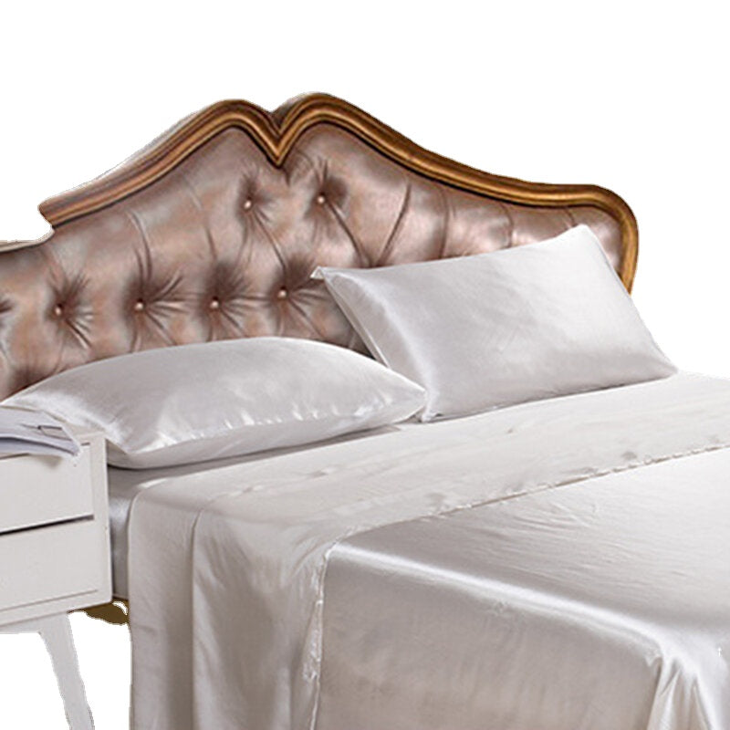 Seidenähnliches, weiches Satin-Spannbettlaken-Set – 4-teiliges einfarbiges Bettwäsche-Tagesdecken-Set