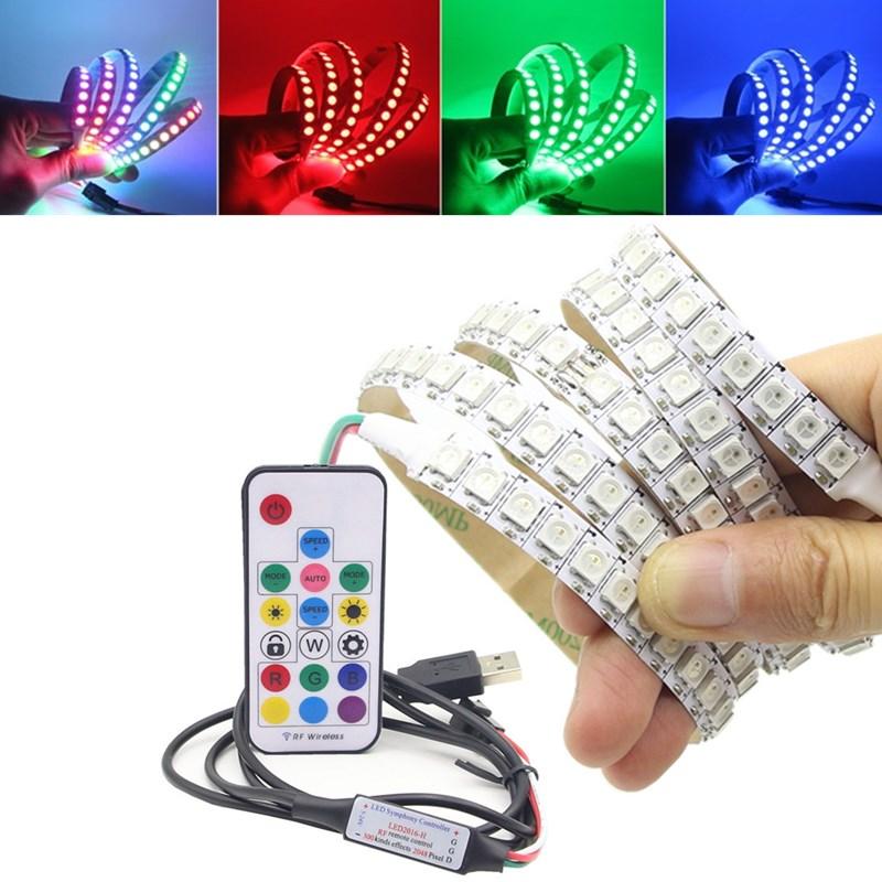 1M WS2812B RGB LED Strip Light, 144 LEDs, Non-Waterproof, 17-Key Remote, DC5V