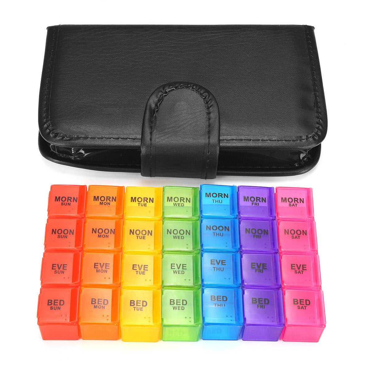 Weekly Pill Box Organizer - Portable PU Leather Travel Storage Case