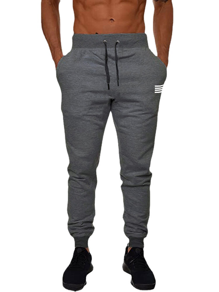 Men's Basic Solid Color Cotton Drawstring Loose Fit Jogger Pants for Fitness and Sports