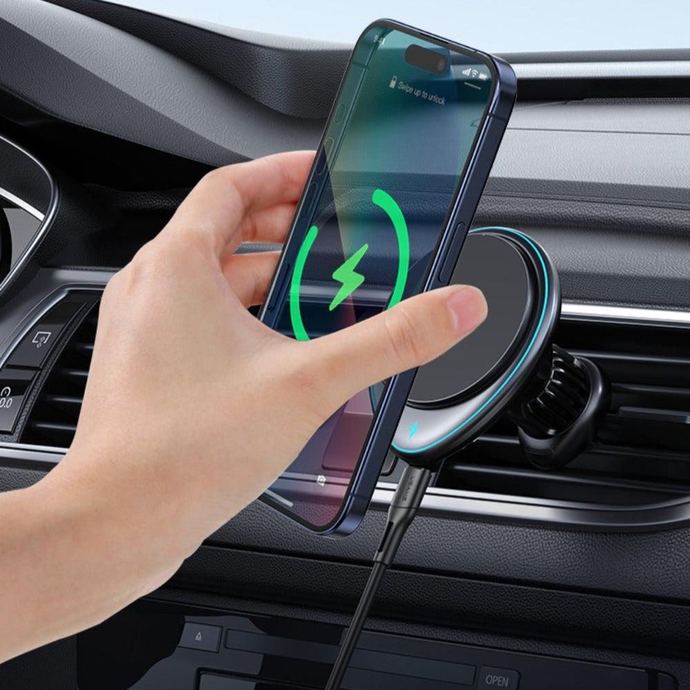 Wireless Magnetic Car Phone Holder 360 Degree Air Vent Mount for iPhone, Samsung, Huawei