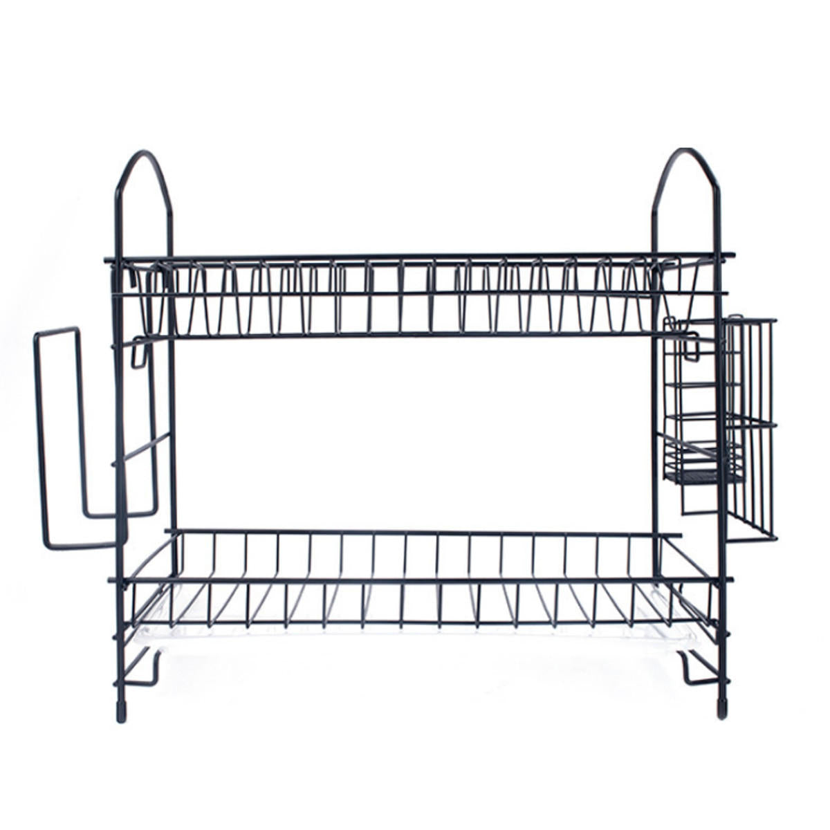 2-Layer Dish Drainer Rack with Cutlery Holder, Drip Tray, and Kitchen Storage