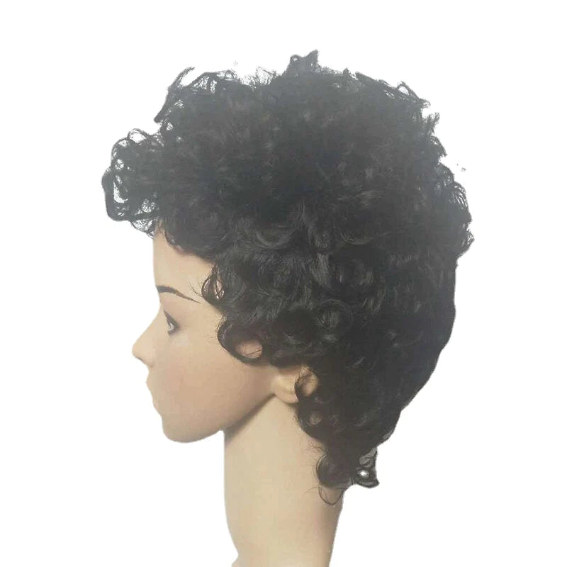 Black Ultra Short Afro Curly Wig - High Temp Fiber, Soft, Small Curls