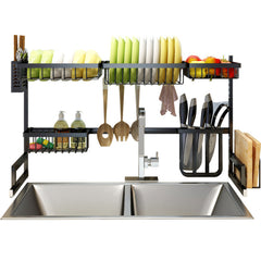 2-Layer Stainless Steel Over Sink Dish Drying Rack - Multifunctional Kitchen Counter Storage