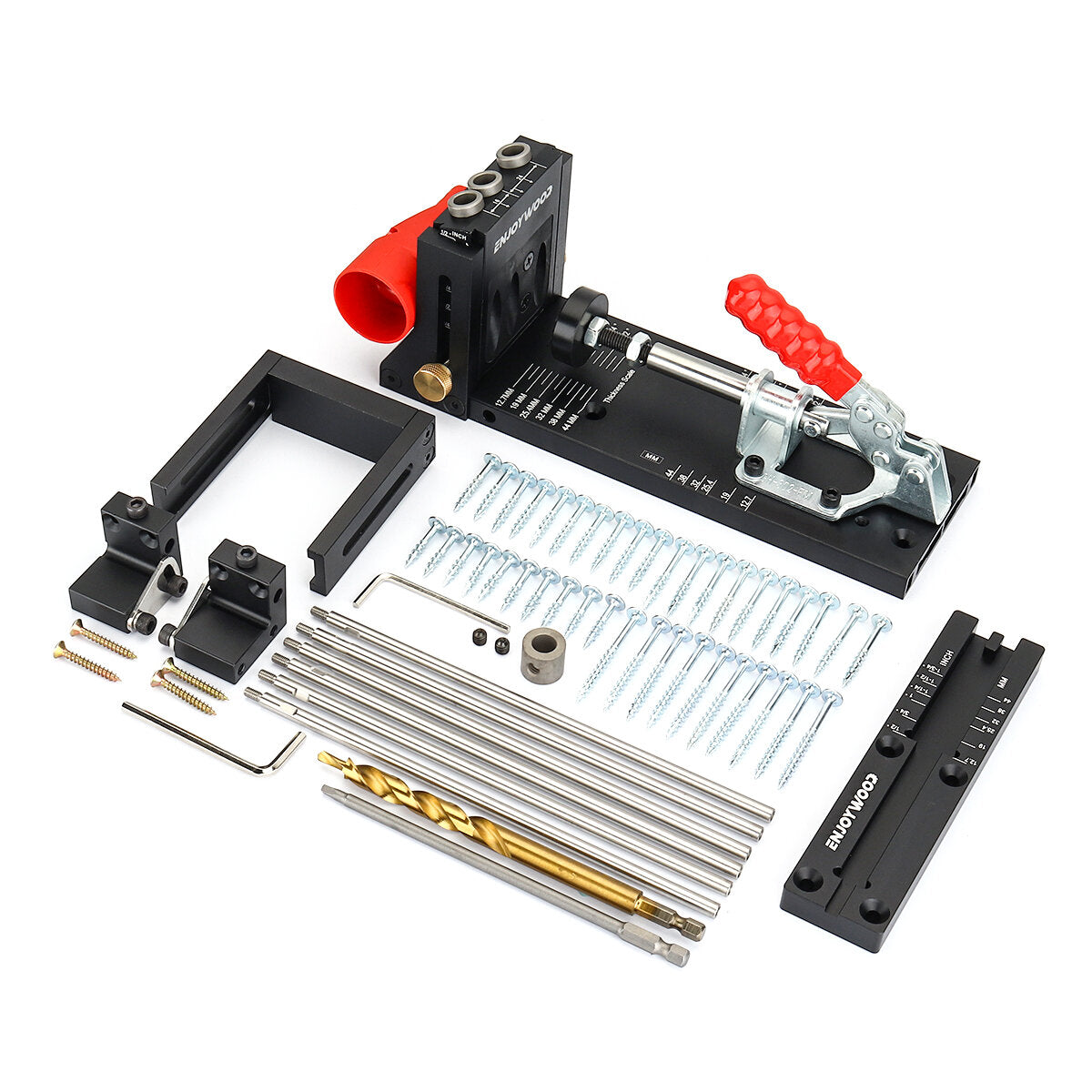 Adjustable Aluminum Alloy Pocket Hole Jig with Stabilizing Bar and Stop Block for Woodworking