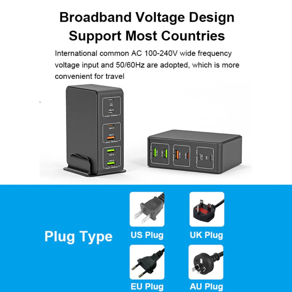 120W 6-Port USB PD Charger, Fast Charging Station for iPhone, Huawei, Samsung, Xiaomi