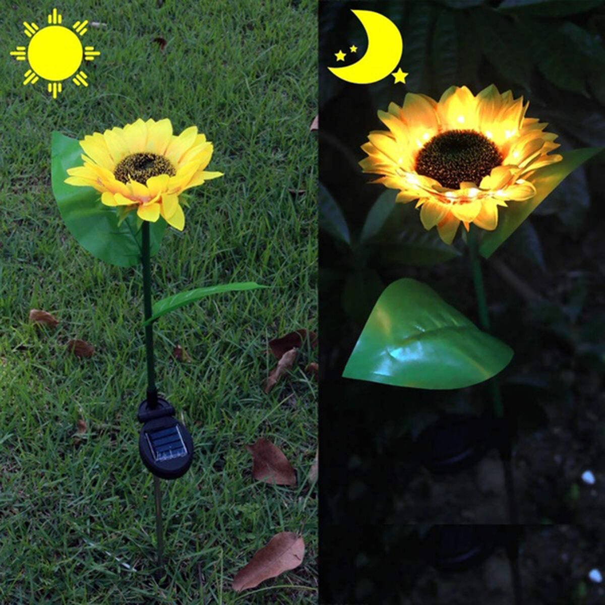 2 Pcs Sunflower Solar LED Flower Lights - Waterproof Chrysanthemum Stake Lamps for Home Garden, Yard, Lawn, Path Decor