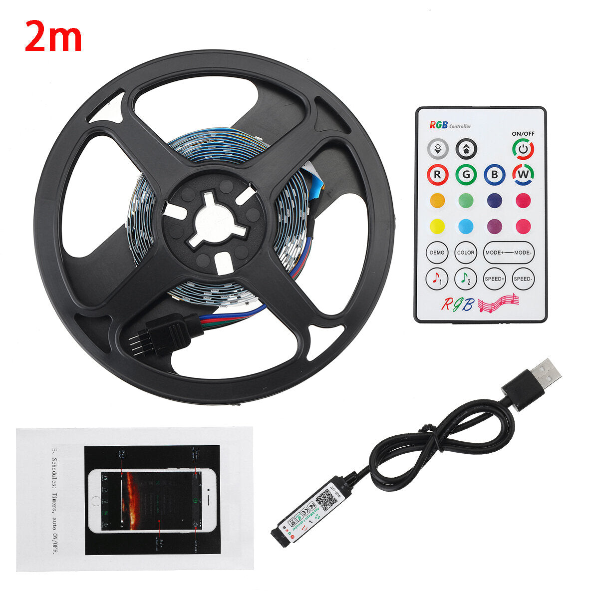 Bluetooth APP RGB USB LED Strip Light 1M-5M 3528SMD Indoor String Tape Lamp with Remote Control