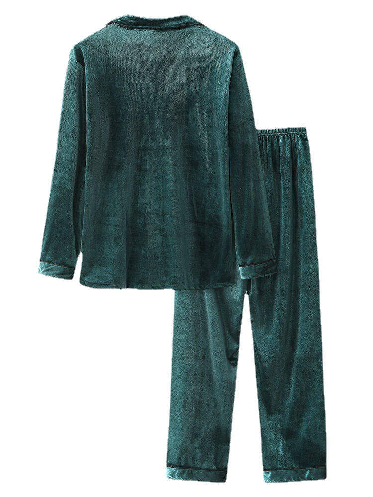 Weiches Pyjama-Set für Herren mit Reverskragen und Knopfleiste, Hemd und loser Hose mit elastischem Bund