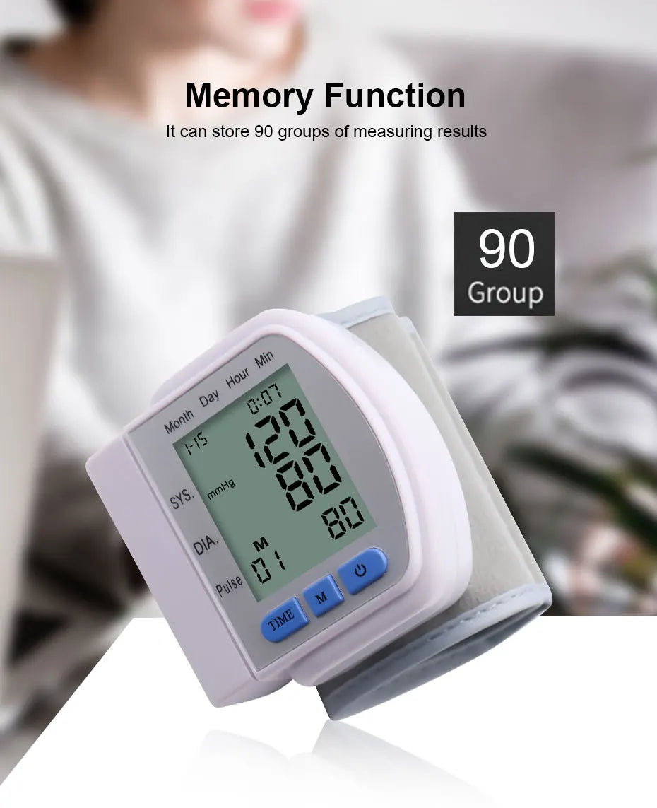 Digital Wrist Blood Pressure Monitor with Heart Rate Pulse Meter, Smart Sphygmomanometer Tensiometer