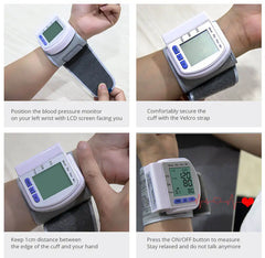 Digital Wrist Blood Pressure Monitor with Heart Rate Pulse Meter, Smart Sphygmomanometer Tensiometer