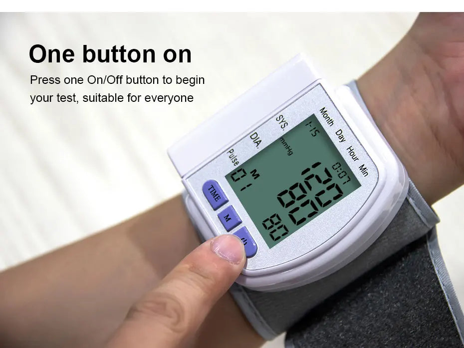 Digital Wrist Blood Pressure Monitor with Heart Rate Pulse Meter, Smart Sphygmomanometer Tensiometer