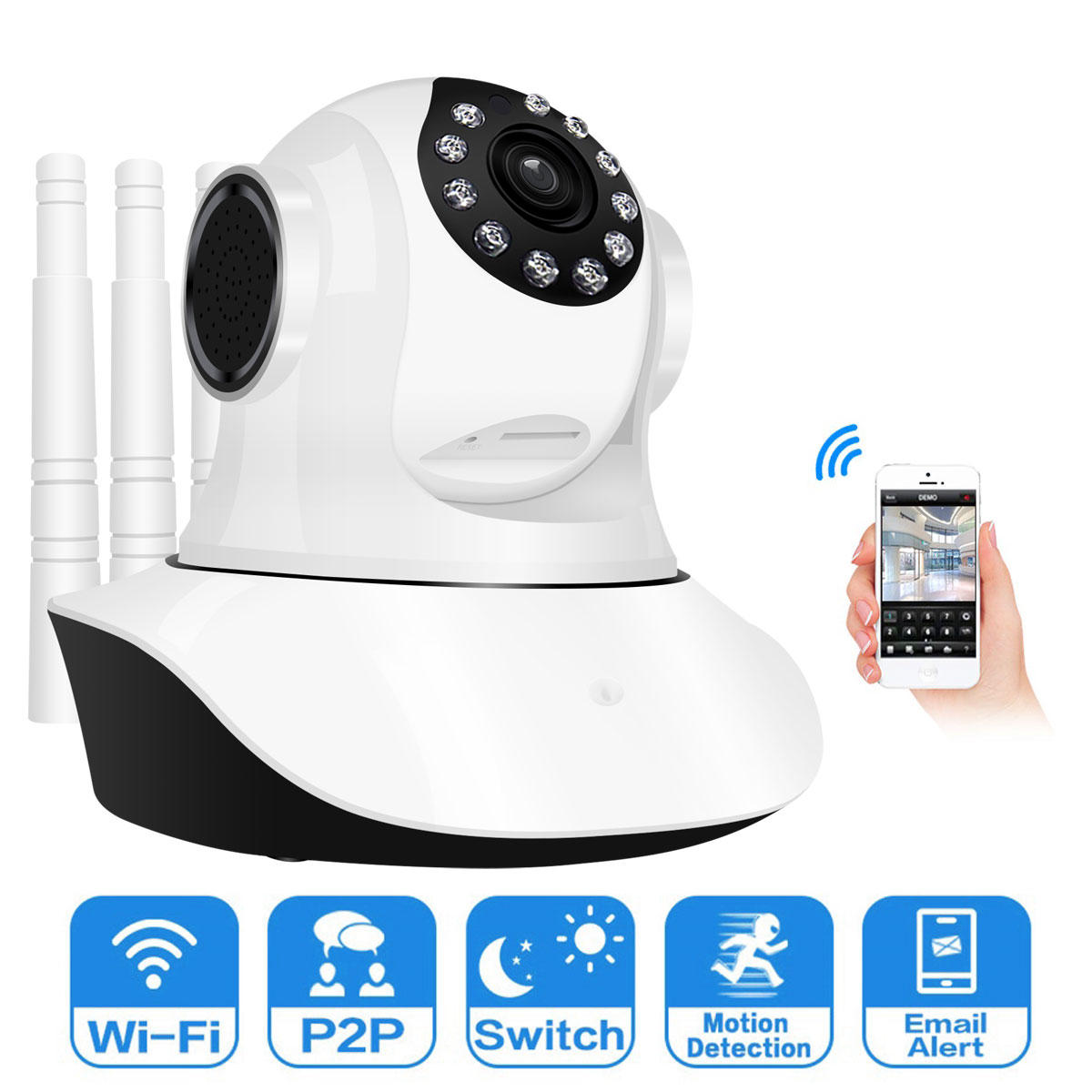 HD 1080P WiFi IP Camera, 11 LED, PT 360, Built-in Antenna, Motion Detection, Two-Way Audio, Baby Monitor