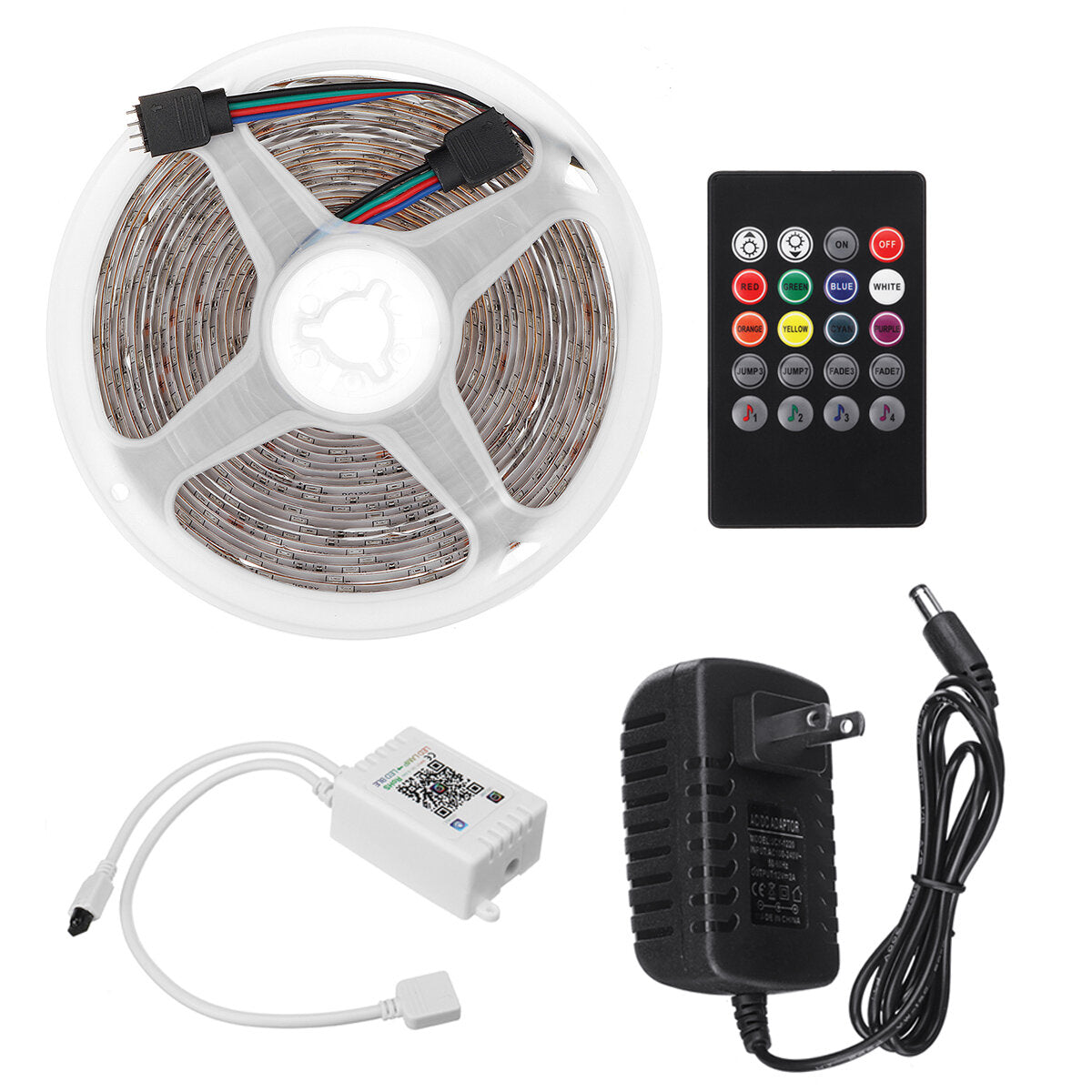 16FT RGB LED Light Strip 300 LEDs Waterproof/Non-Waterproof Music Sync with 20-Key Remote & Power Adapter