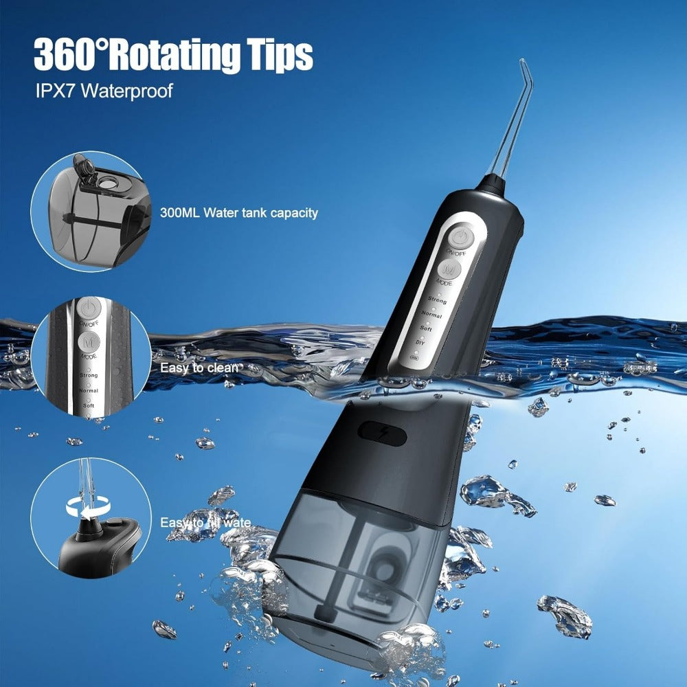 300ml Water Flosser,IPX7 Waterproof Dental Irrigator - 4 Modes, DIY Memory & 2000mAh USB-C