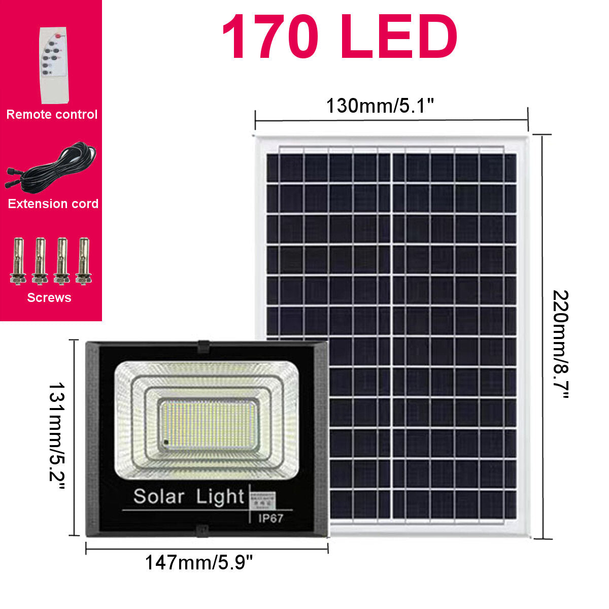 44/170 LED Solar Wall Lights Outdoor Waterproof Infrared Garden Lamp with Remote Control and Timing Function