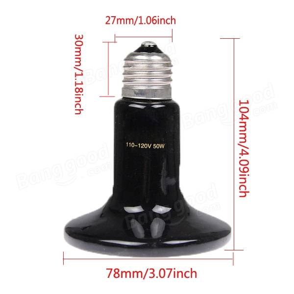 110V Black Infrared Ceramic Heat Emitter Lamp Bulb - 25W/50W/75W/100W for Reptile Pet Brooder