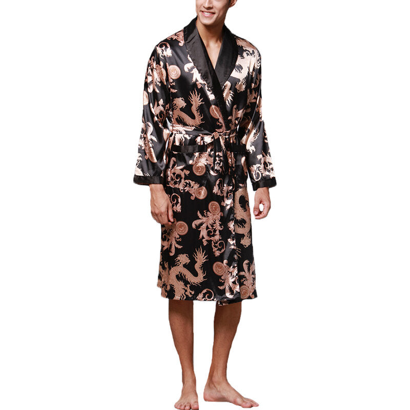 INCERUN Men's Satin Silk Pajamas Kimono Bathrobe Robe Dressing Gown Sleepwear Loungewear