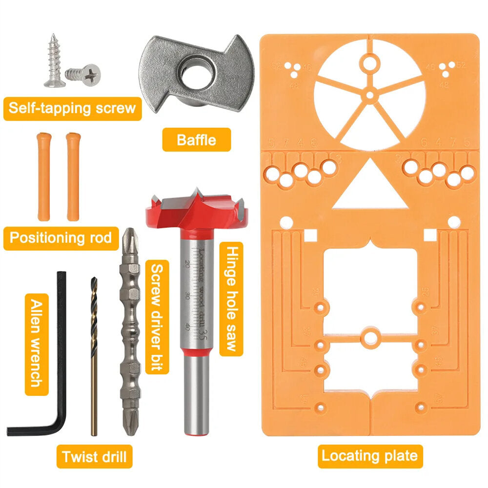 7PCS 35mm Hinge Hole Drilling Guide Set - Versatile Jig for Door and Cabinet Construction