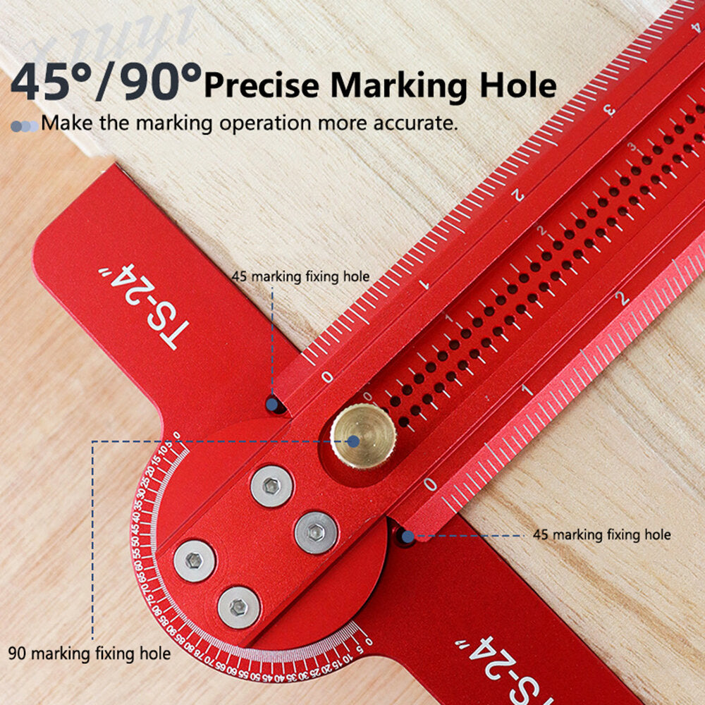 Aluminum Woodworking Ruler: 0-90° Angle, Precise Imperial Measurement