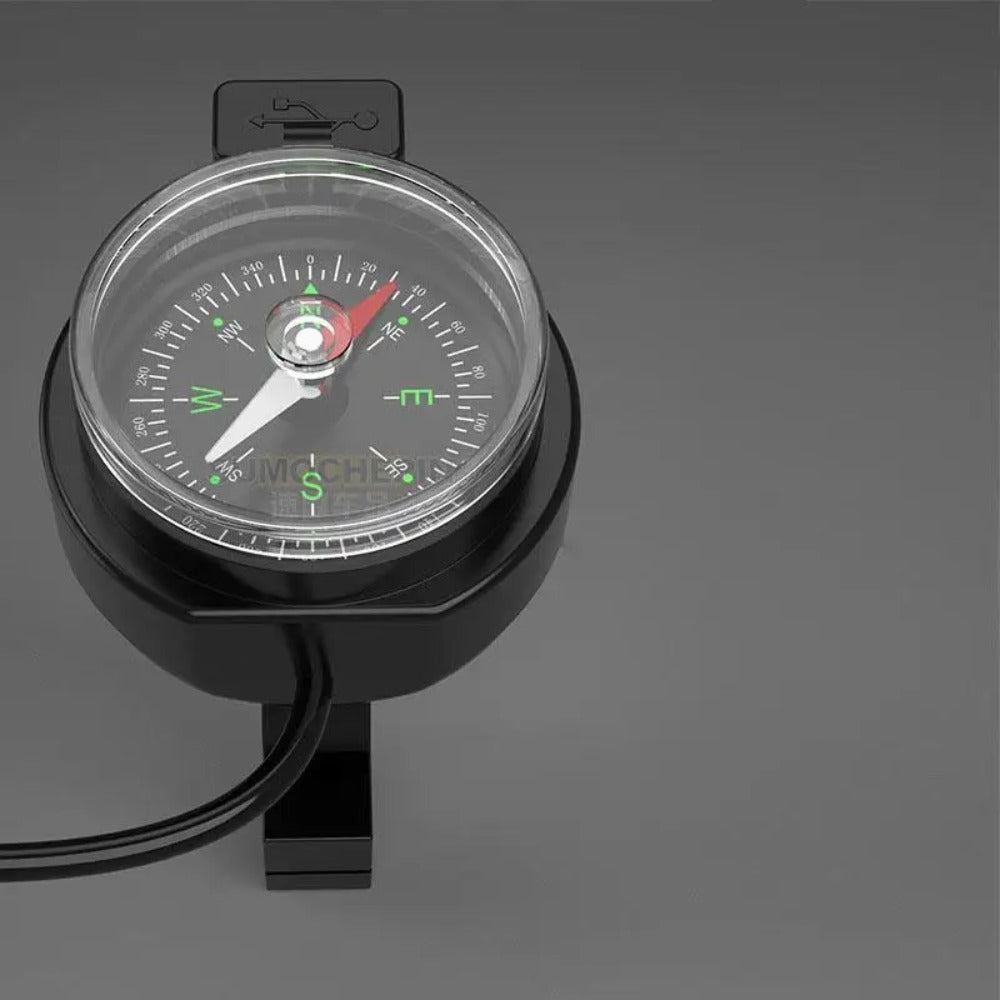 Waterproof Universal Motorcycle USB Charger & Compass - Handlebar Mount