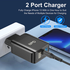 65W GaN Dual USB PD Charger, Fast Charging Adapter for Xiaomi, iPhone, Samsung Devices