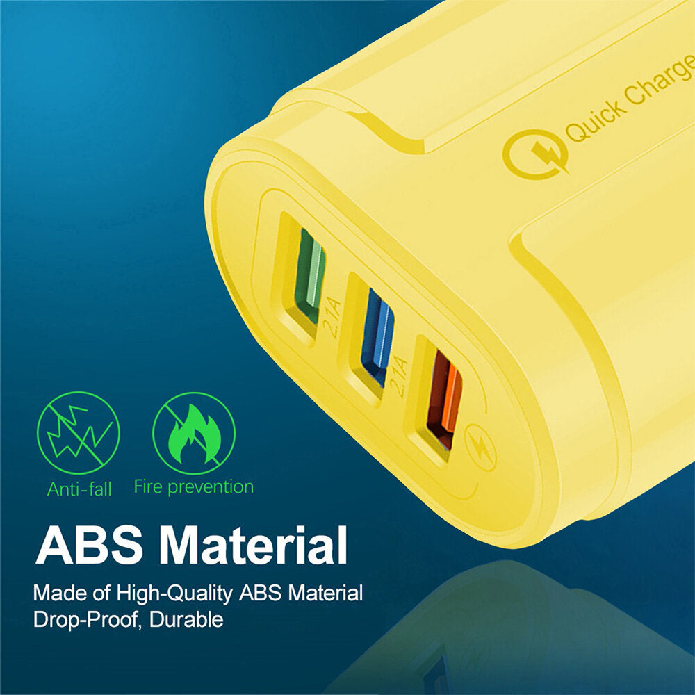 3-Port USB-Ladegerät 2.1A+QC3.0 Schneller Wandadapter EU-Stecker für iPhone, Huawei, Samsung, Xiaomi