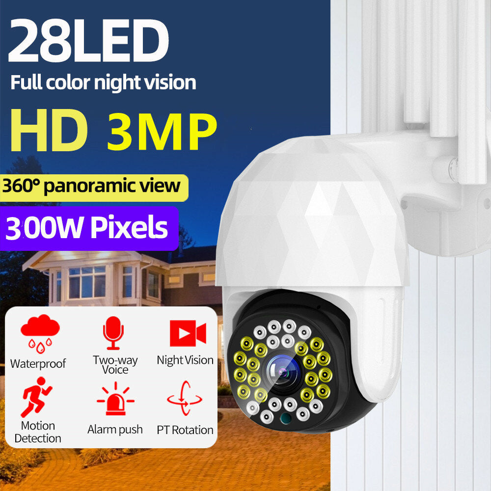 28LED 5X Zoom HD 3MP IP Security Camera Outdoor PTZ Night Vision WiFi IP66 Waterproof Two-Way Audio Motion Detection