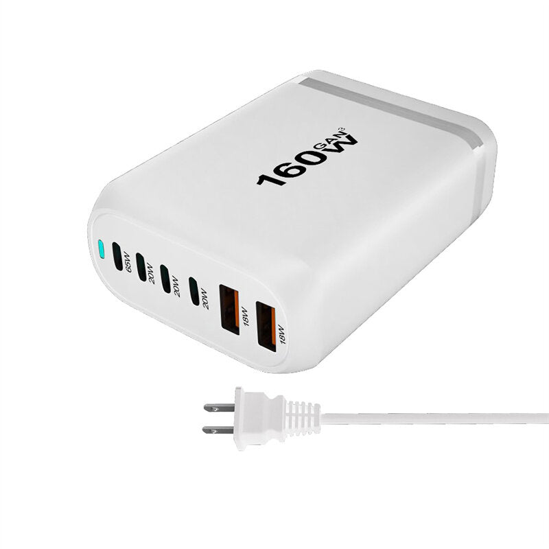 160W GaN 6-Port USB PD Charger, Fast Charging Station for iPhone, Huawei, Samsung, Xiaomi