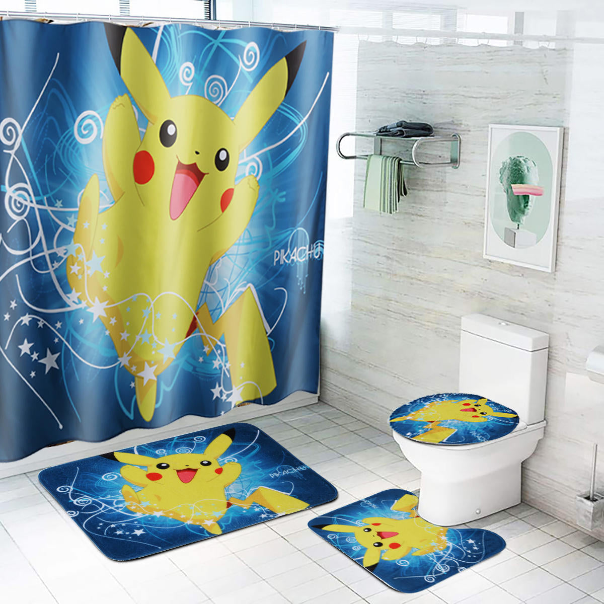 180x180CM Waterproof Polyester Shower Curtain & Bathroom Toilet Seat Cover Mat Set