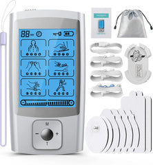 TENS Unit Muscle Stimulator, 24 Modes, Continuous Stimulation, Rechargeable, 8 Pads for Back & Shoulder Pain Relief