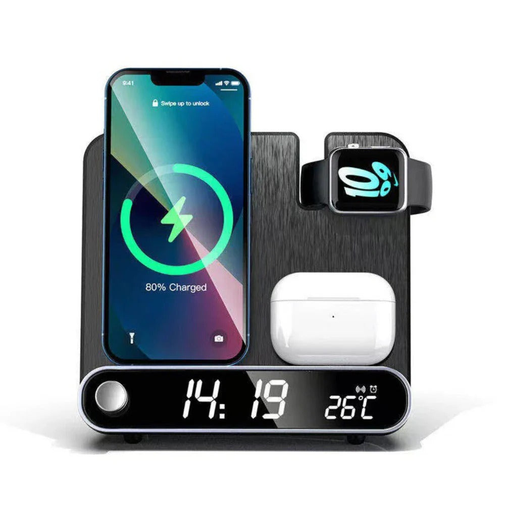 15W 3-in-1 Wireless Charger & Alarm Clock for iPhone, Samsung, Huawei, AirPods, iWatch